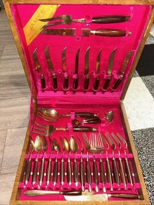 Vintage James Schmuck Thailand, Bronze, Messing & Teakholz Besteck   - Bild 1 von 18