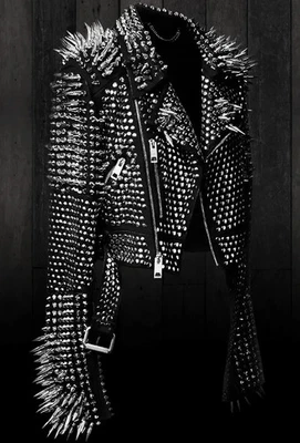 Men/Women Studded Jackets punk Spikes Brando Classic Style black Leather jackets - Image 1 of 4