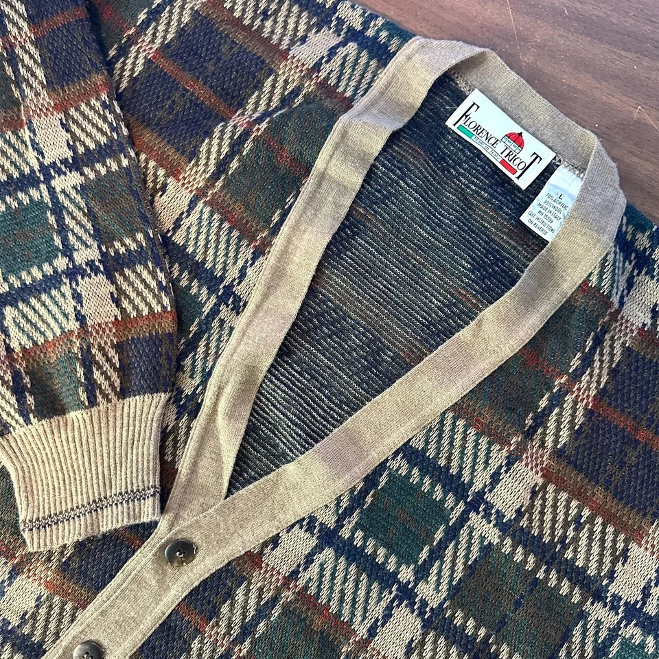 Cárdigan vintage Florence tricot mezcla de lana abuelo suéter multicolor a cuadros Foto 1 de 4