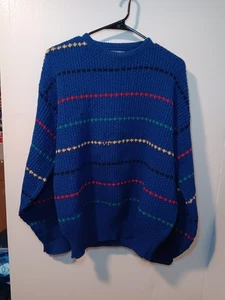 Vintage Pendleton Sweater Medium Blue Striped Crewneck Virgin Wool See Descripti - Picture 1 of 5