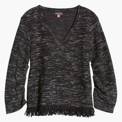 Top Vince Camuto Mujer Negro Teñido Espacial Tejido Informal Ribete con Flecos Cuello en V Talla L Foto 1 de 4