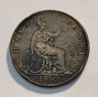 Moeda de meio centavo da Grã-Bretanha 1890 Queen Victoria World - Imagem 1 de 2