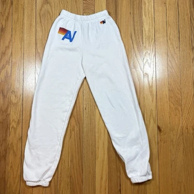 Pantalones deportivos blancos Aviator Nation para niñas talla 10 logotipo arco iris Foto 1 de 4
