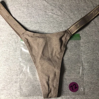 Bragas Tanga Pink By Victorias Secret Pequeñas Marrón Dorado Brillante  Foto 1 de 4