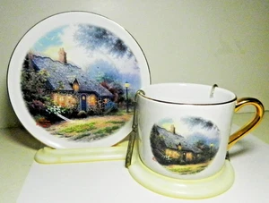 Thomas Kinkade Moonlight Cottage Tasse & Untertasse MALER des LICHTS Set VINTAGE - Bild 1 von 5