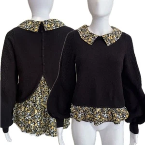 Suéter Anthropologie Maeve Capas Dosfer Peplum Floral Cuello Peter Pan Talla S - Imagen 1 de 15