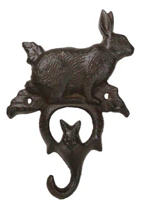 Pack of 2 Rustic Cast Iron Cottage Bunny Brer Rabbit Hare Wall Decor Key Hooks - Picture 1 of 9
