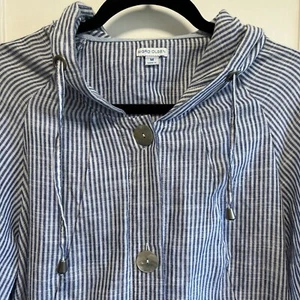 Sigrid Olsen Blue & White Button Front Hooded Coverup/Jacket Size Medium - Picture 1 of 6