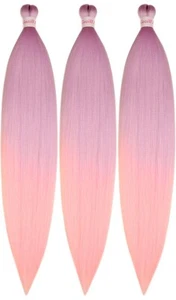 Paquete de 3 extensiones de cabello trenzado Kanekalon preestiradas púrpura/rosa 26 pulgadas - Imagen 1 de 9