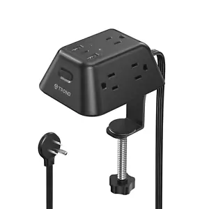 Desk Clamp Power Strip, Surge Protector with 5 AC Outlets and 3 USB Ports, Desk - Picture 1 of 12