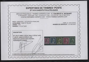 + cote 700 E LIBERATION CERTIFICAT CALVES / OCCUP FRANCAISE LUXE **** MNH - Imagen 1 de 3