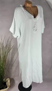 langes KLEID Vneck Tunika Musselin crinkle Italy WEIß 40 42 44 - Bild 1 von 7