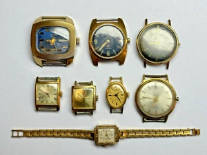 Lot 8 Vintage Soviet Union Mechanical GOLD PLATED Watch for PARTS / REPAIR - Picture 1 of 24