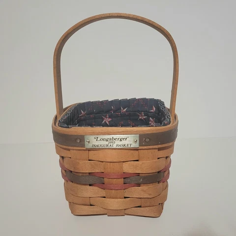 Vintage 1993 Longaberger Inaugural Basket w/Liner Red White Blue Stars Cover