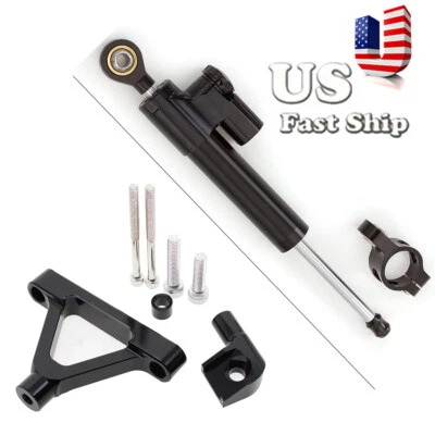 美国转向阻尼器稳定器带支架适合川崎ZX6R 2007-2008黑色 — 第 1/4 张图片