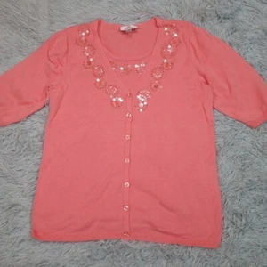 Quacker Factory Sweater Womens XS Pink Cardigan Cozy Comfy Button Up Bedazzled - Picture 1 of 8