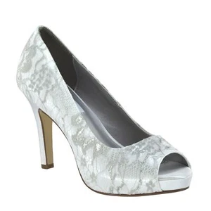 NIB Benjamin Walk Dyeables Winter White / Silver Lace size 8B Peep Toe Pump - Picture 1 of 8