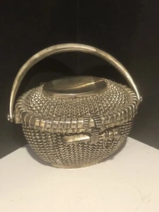 Silver basket trinket box with handle 2.75” tall x 4.25” wide x 3” deep - Picture 1 of 7