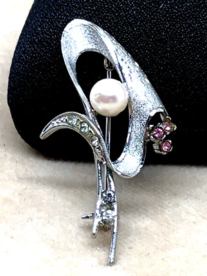 SPILLA MENEGATTI CON PERLA COLTIVATA STRASS ARGENTO 800 SATINATO E LUCIDO 60/ 70 - Immagine 1 di 4