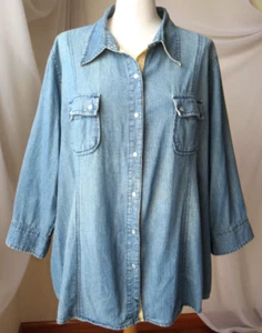 MOTHERHOD MATERNITY COLLARED SHIRT LONG SLEEVE 100% COTTON BLUE DENIM TOP 2X - Picture 1 of 9