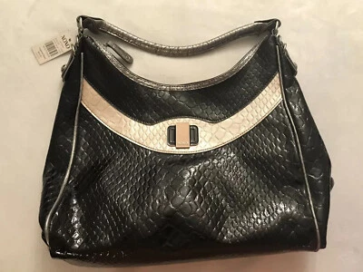 Bolso de Mano XOXO Grande Elegante Negro, Plateado y Marfil Croco NUEVO Ventas al por menor $69 Foto 1 de 4