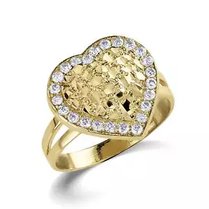 10k & 14k Gold Vintage Herz Nugget CZ Ring - Bild 1 von 10