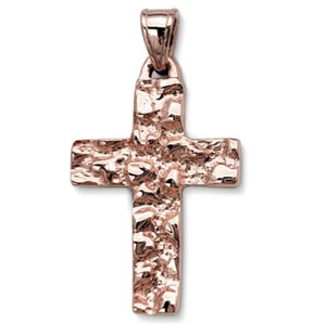 Solid 10K Rose Gold Mens Nugget Cross Mens Gold Cross Pendant, 2.5 grams - Picture 1 of 8