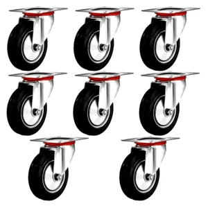 8 piezas Rueda giratoria de 3" con rodamientos de bolas de acero Placa superior Goma dura - Imagen 1 de 12