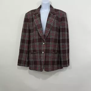 Pendleton Blazer Damen Größe 16 grau rot kariert Schurwolle Knopfleiste Vintage - Bild 1 von 23