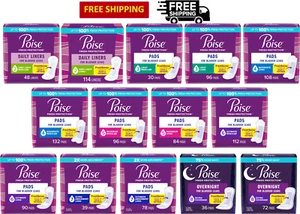 Poise Daily Liners Incontinence Panty Liners, Regular & Long Length, Size 2 to 8 - Picture 1 of 35