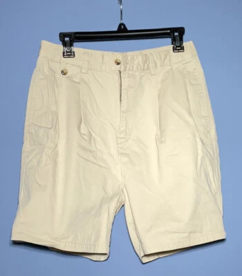 Shorts de cabine masculino Nautica 100% algodão ~ bolso plissado para moedas ~ tamanho 32 ~ marfim - Imagem 1 de 4