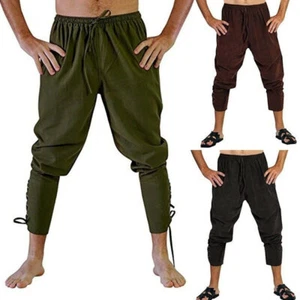 Pantaloni uomo medievali alla caviglia stringati a fascia morbidi vichinghi rinascimentali conici - Foto 1 di 16