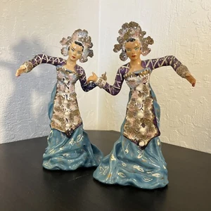 VINTAGE Kathi Urbach Mid-Centry Balinese Dancer Pair 1950's Ceramic Statuettes - Picture 1 of 16