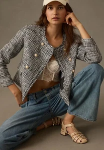 Anthropologie Maeve Double Breasted Tweed Jacket Blazer Size 8 nwt - Picture 1 of 3