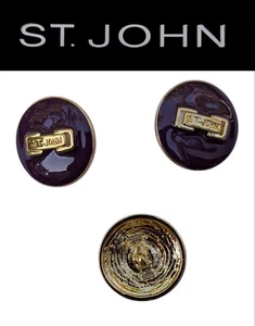 St John Knits (1.0 Inch) Gold Tone Plum Enamel Inscribed St John Buttons - Picture 1 of 1