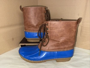 ADRIANA Womens Duck Boots Rain Snow Lace Shoes Brown Bright Blue Flannel Linen - Picture 1 of 13