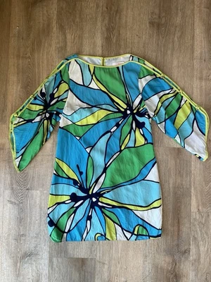 Mini Vestido Alice & Trixie 100% Seda Floral Manga Campana Hecho en Nueva York M Mod Retro Foto 1 de 4