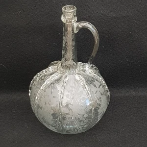 Antique Dutch Glass Decanter 19th Century - Etched Flowers / birds - Picture 1 of 6