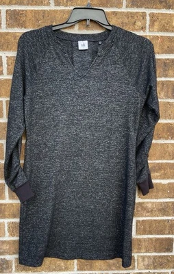 Cabi Long Sleeve Knit Tshirt Jersey Raglan Sleeve Charcoal Vneck Dress Sz S - Image 1 of 4