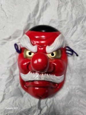 Japanese Red Ceramic Tengu Mask Decorative Wall Art - Image 1 of 4