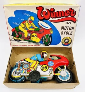 Juguete de fricción Winner 95 Lata Motocicleta Oriental Metal Industries en caja excelente - Imagen 1 de 8
