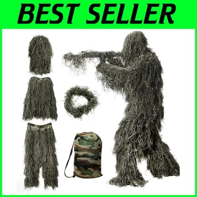 Men's 5 in 1 Ghillie Suit with Carry Bag, Woodland Camo - Image 1 of 4