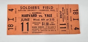 Yale vs Harvard University-June 11, 1958 - Baseball Ticket Stub Soldiers Field - Picture 1 of 2