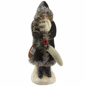 Primitive Belsnickle Charcoal Black Velvet Santa Claus 12" Figure Paper Mache - Picture 1 of 2