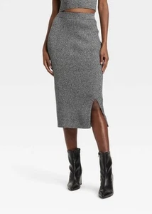 NUEVO CON ETIQUETAS Para Mujer Un Nuevo Día Talla Mediana Lurex Midi Plata Suéter Falda - Imagen 1 de 7