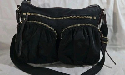 MZ WALLACE Black Nylon Leather Front Pocket Convertible Shoulder Crossbody Bag  - Image 1 of 4