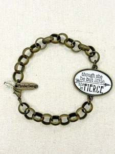 Plunder Design Shakespeare Quote She Is Fierce Charm Bronze Tone Chain Bracelet - Picture 1 of 18