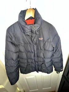 Abrigo chaqueta acolchada Hollister para mujer pequeño azul marino con logotipo Y2K S DEFECTUOSO - Imagen 1 de 19