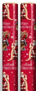 8m (2x4m) Traditional Christmas Gift Wrap Paper Roll- Red Santa Father Christmas - Picture 1 of 2
