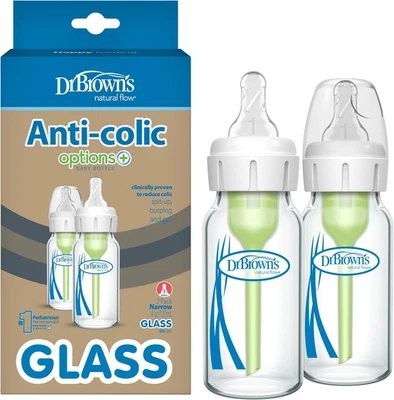 Dr. Brown'S Options and Glass Feeding Bottle with Level 1 Teat 2 Pack, 120 Ml - image 1 of 4